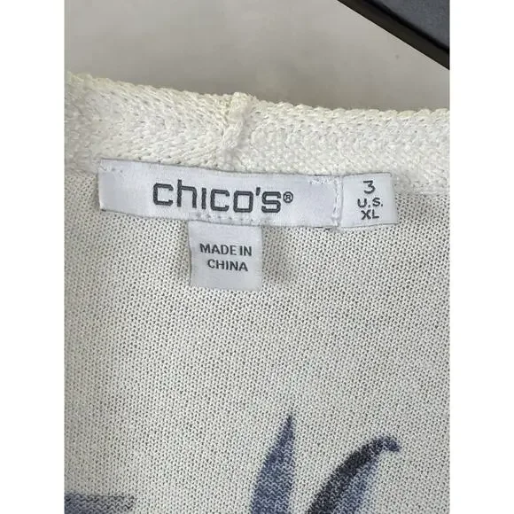 Chicos Open Front Cardigan Sz 3 XL Cotton Blend Summer Romance 3/4 Sleeve Floral - Picture 3 of 7